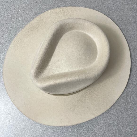 Teressa Foglia x Curateur Wool Felt Hat Ivory Tan Wide Brim Band Pinched *Flaw - Picture 7 of 10